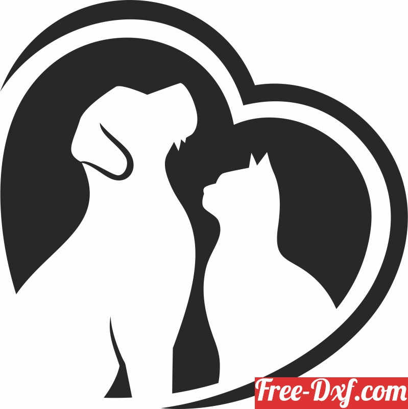 Download dog cat heart cliparts pYB78 High quality free Dxf files
