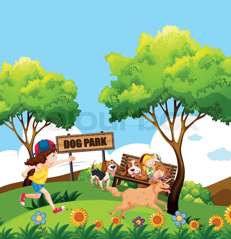 People and dog at dog park illustration | Colourbox