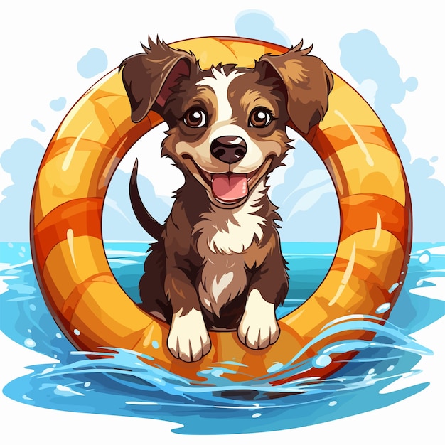 Playful Dog Floating Ring Illustration Vector | Premium AI ...