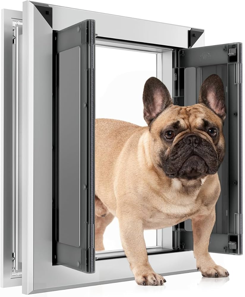 High Quality Large Dog Door, Easy Grip Aluminium Pet Door with Double  Panels, Dog Door with Auto Close Magnetic Flaps, Double Slide Panel and 4  ...