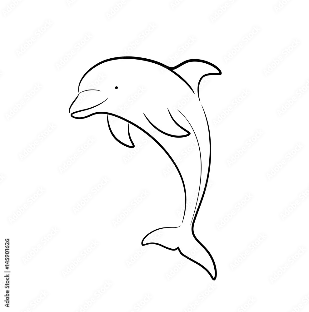 Dolphin Line Art Doodle, a hand drawn vector cartoon illustration ...