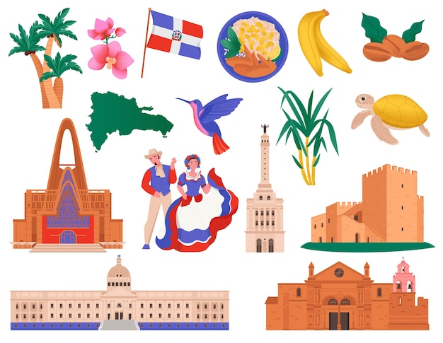 Free Vector | Dominican republic travel set with isolated front ...
