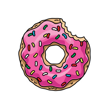 half-eaten cartoon donut with pink glaze. vector illustration ...