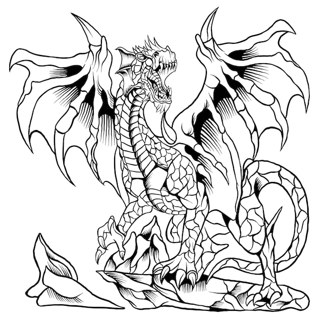 dragon drawings black and white