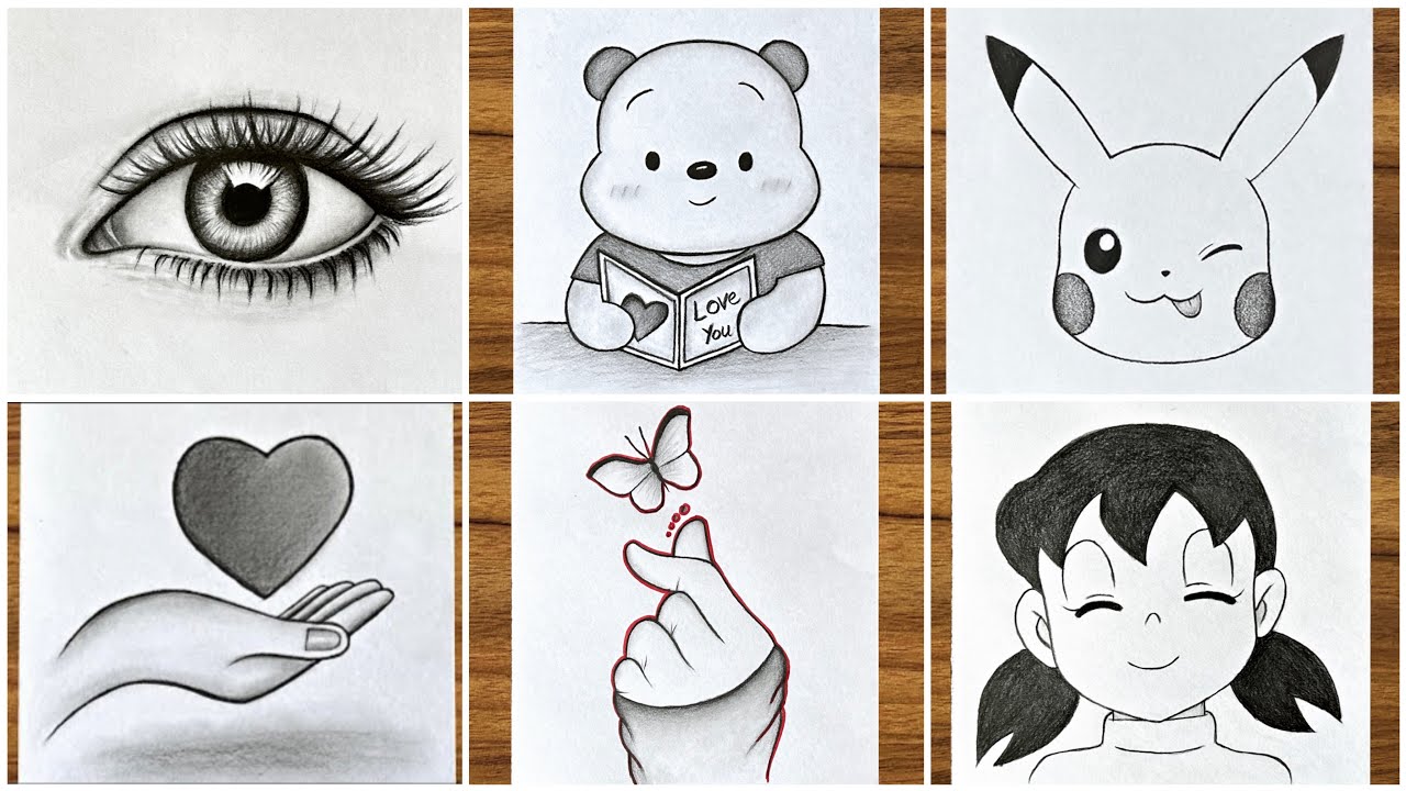 6 Easy drawing ideas that anyone can do || Easy drawings step by step ||  Pencil sketch drawing