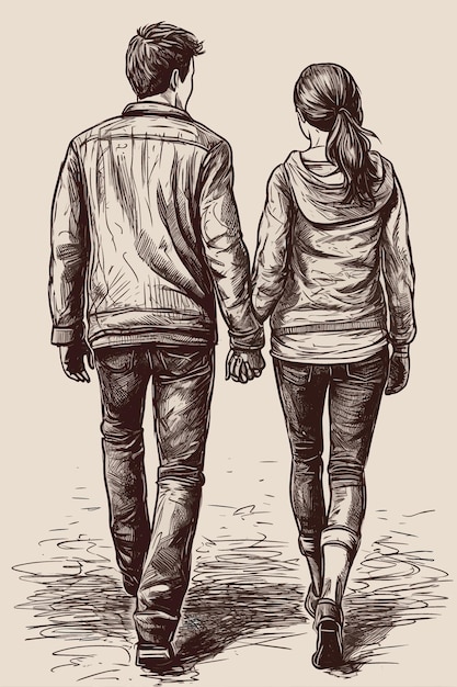 drawings of couples holding hands