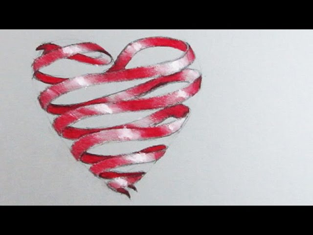drawings of heart with ribbon