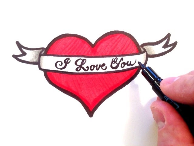 drawings of heart with ribbon