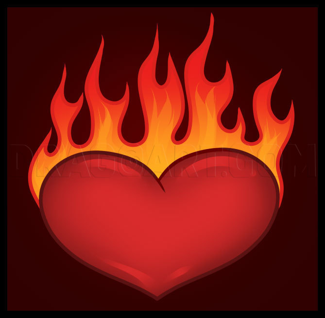 drawings of hearts on fire