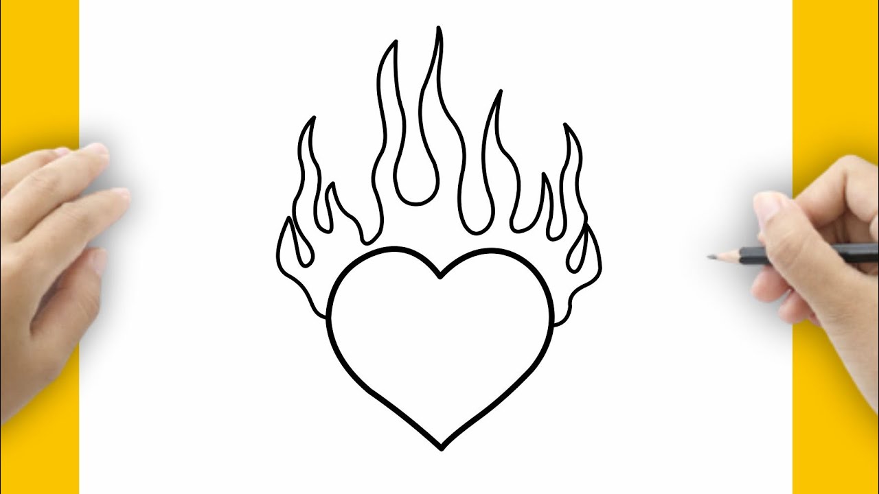 drawings of hearts on fire