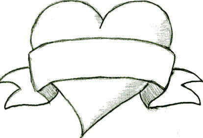 drawings of hearts with banners