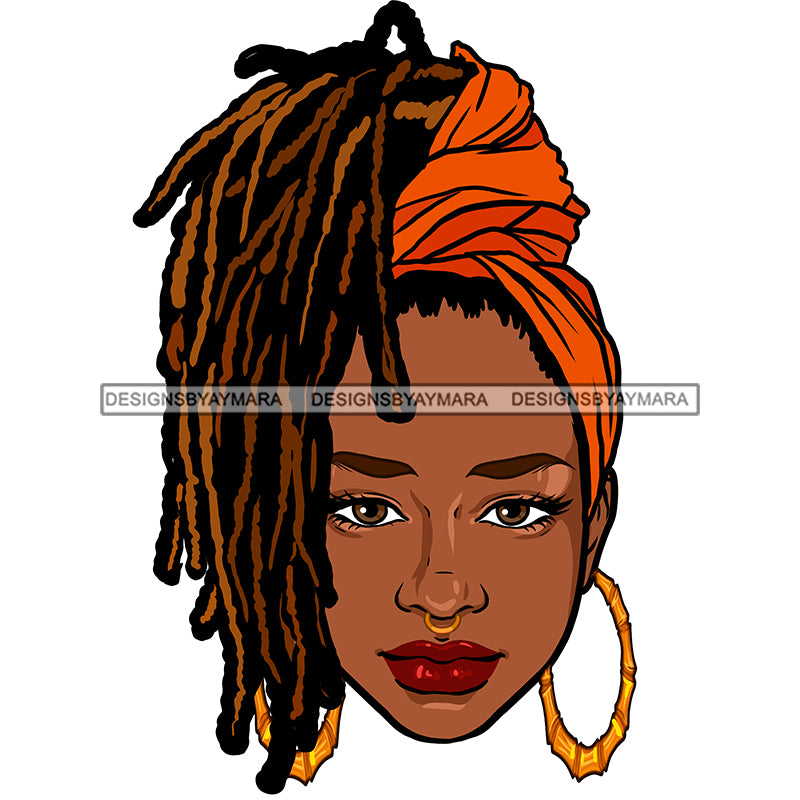 Beautiful Black Woman With Sister Locs Orange Headwrap In Color ...