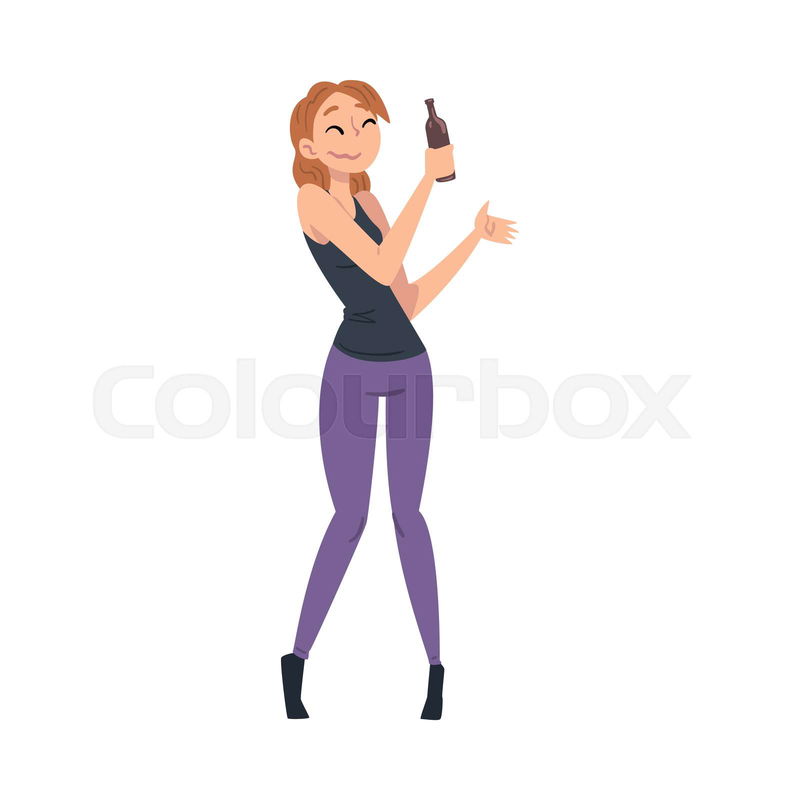 Drunk Young Woman with Mug of Beer in her Hands, Happy Drunk ...