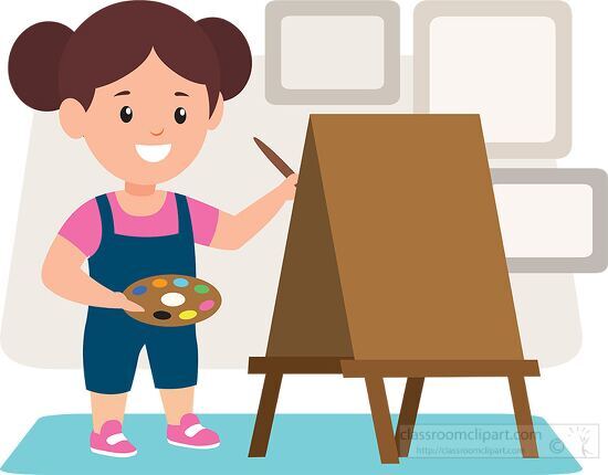 Children Kids Clipart-young student using easel to paint picture ...