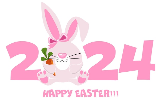 Premium PSD | Happy Easter 2024 Cartoon Rabbit with carrot Flat ...