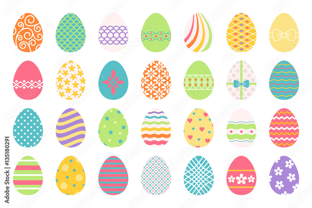 Poster, Wandbilder Colored easter eggs or color ostern egg icons with  decoration patterns vector il, 40x26.7 cm