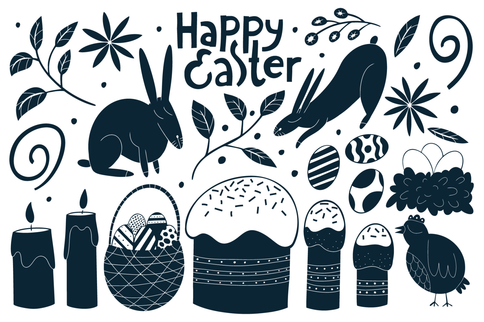 Cute Easter Vector Collection on Yellow Images Creative Store - 56182