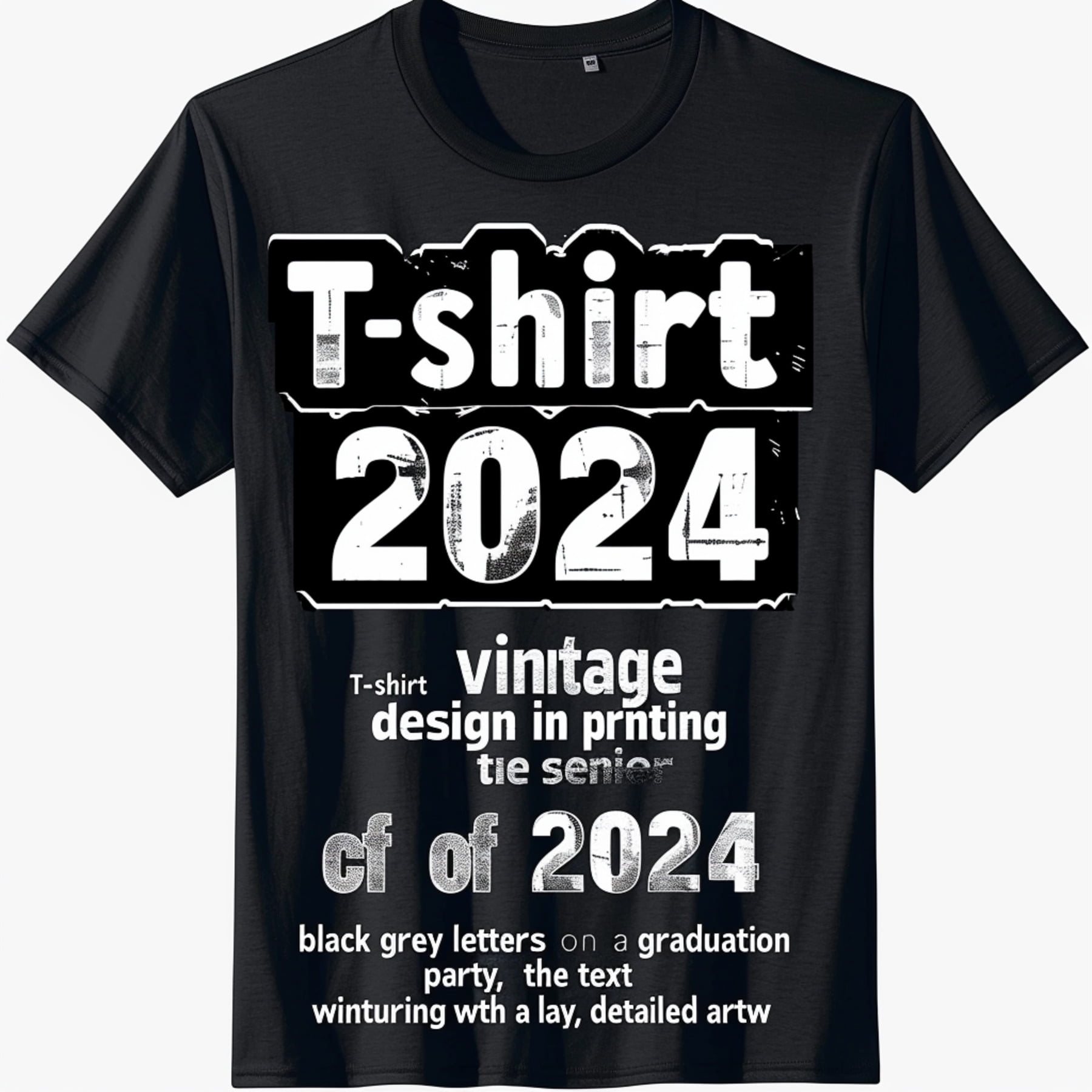 VintageInspired Senior Class of 2024 TShirt: Clipart Design in Grey on  Black Background Detailed Artwork Classic Style