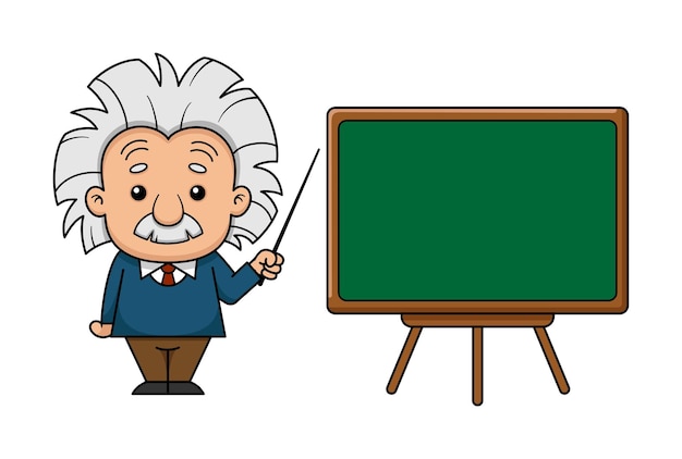 Albert Einstein Cartoon-Figur mit Brett | Premium Vektor
