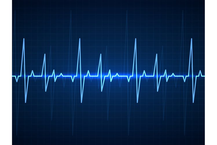 Ekg. Blue sinusoidal pulse lines, monitor with heartbeat sig