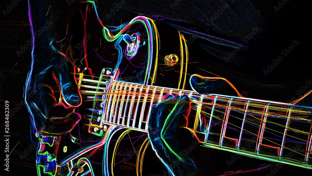 Poster, Wandbilder electric guitar . abstract neon painting, 40x22.2 cm