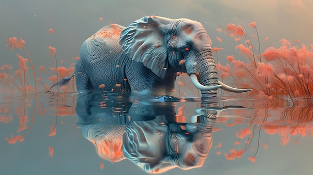 Elephant Reflection in Water | Premium AI-generated image