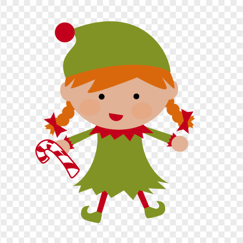 Clipart Cartoon Elf Girl Holding Candy Cane PNG | Citypng
