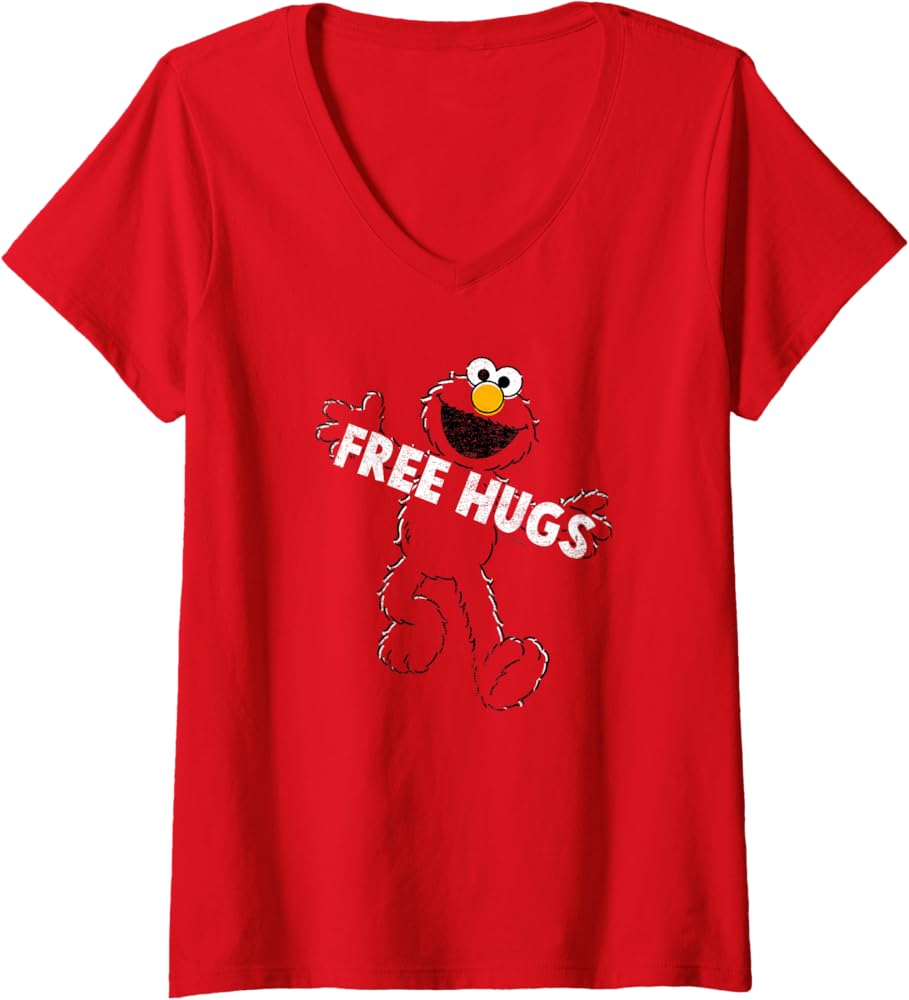 Sesame Street Elmo Free Hugs T-Shirt mit V-Ausschnitt : Amazon.de ...