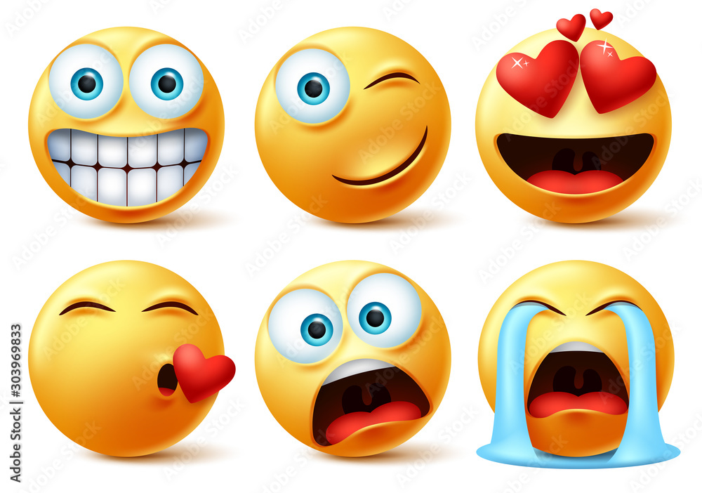 Poster, Wandbilder Emojis and emoticons face vector set, 40x26.7 cm