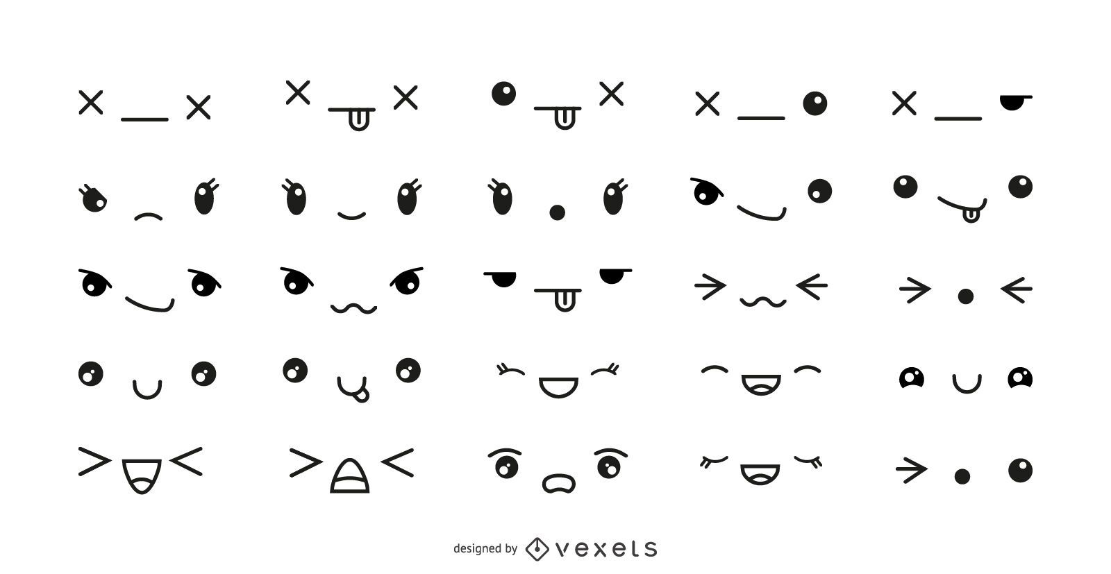 Kawaii Emoticons Gesetzt - Vektor Download