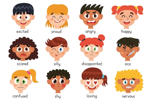 Premium Vector | Cute kids emotions faces collection Different ...