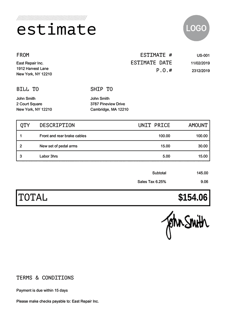 Free Estimate Templates | 100 Styles | Print &amp; Download PDF