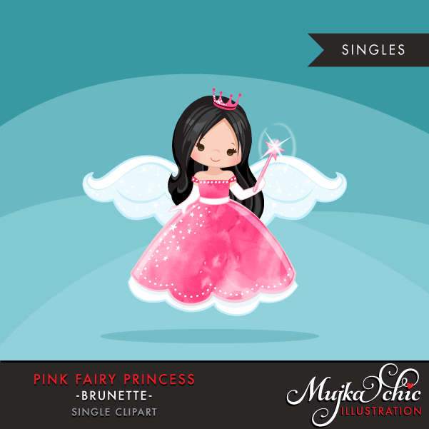 Pink fairy princess clipart, dark brunette girl – MUJKA CLIPARTS