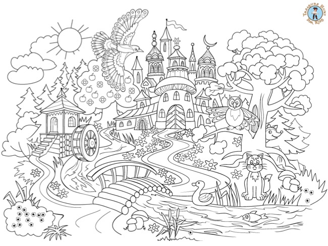 Fairy Tale Castle Coloring Page - Treasure hunt 4 Kids