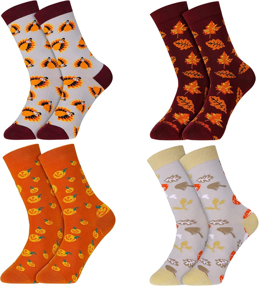 4 Pairs Thanksgiving Socks Autumn Socks Turkey Socks Maple Leaf ...