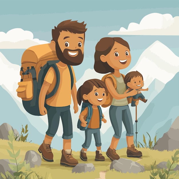 Cute Family Hiking Together Vector | Premium AI-generated vector