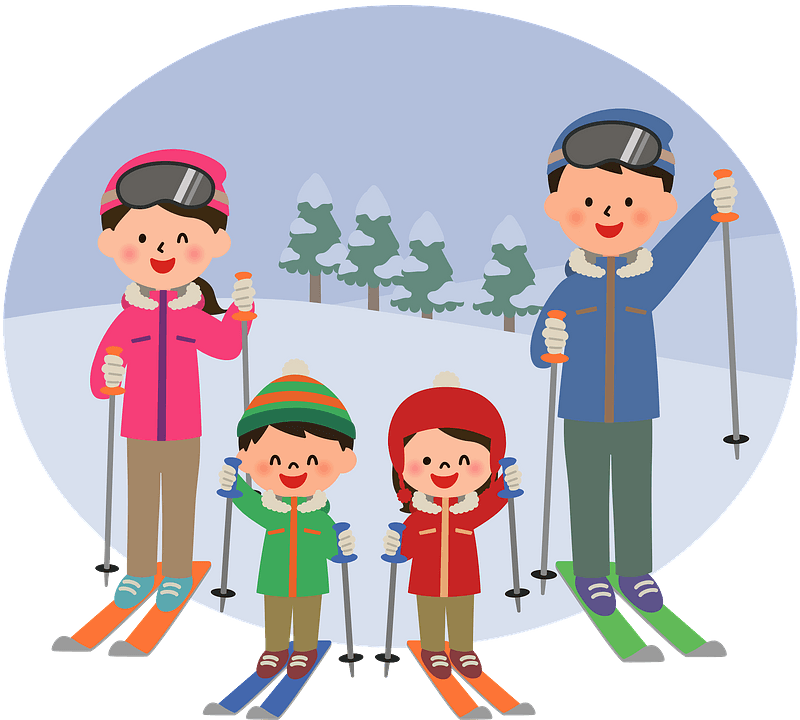 family skiing cliparts