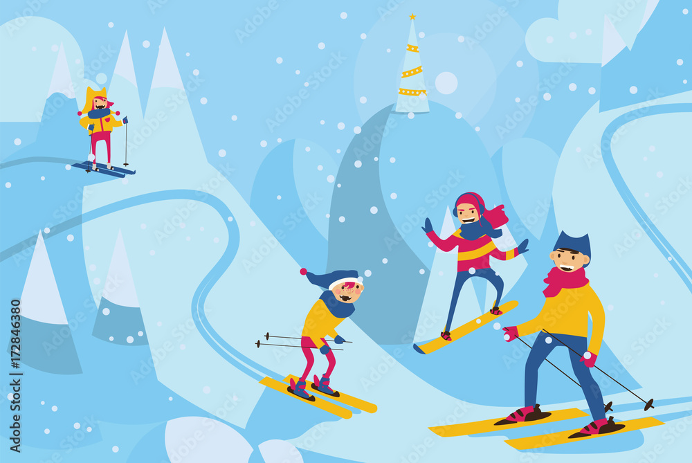 family skiing cliparts