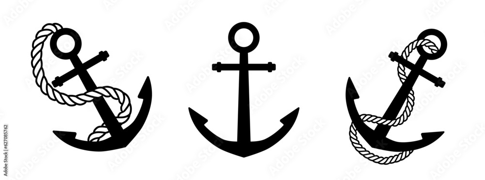 Poster, Wandbilder Ship anchor with rope icon set, 60x22.3 cm