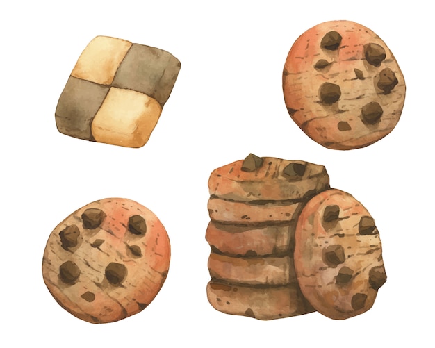 Premium Vector | Chocolate chip cookies and fancy cookies