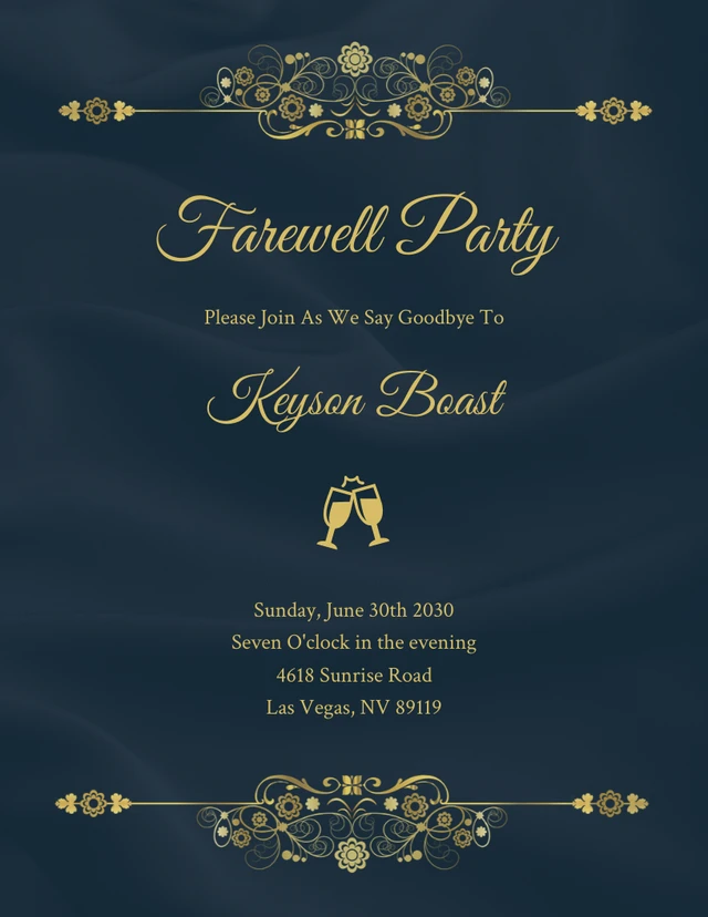 Navy And Gold Modern Elegant Luxury Farewell Party Invitation ...