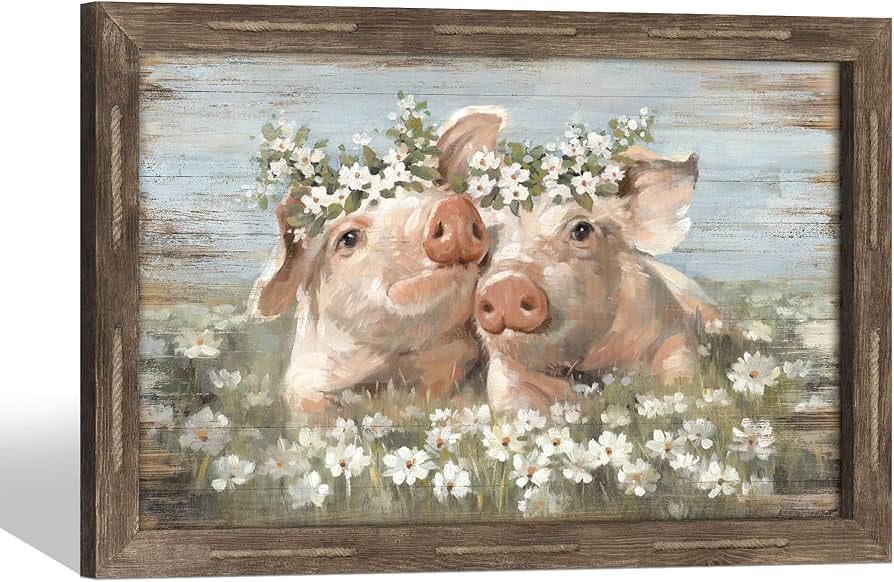Farmhouse Wall Art Wooden Artwork: Farm Animals Framed Picture ...