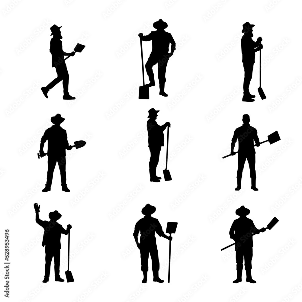 Farmer Using Shovel Silhouette Stock-Vektorgrafik | Adobe Stock