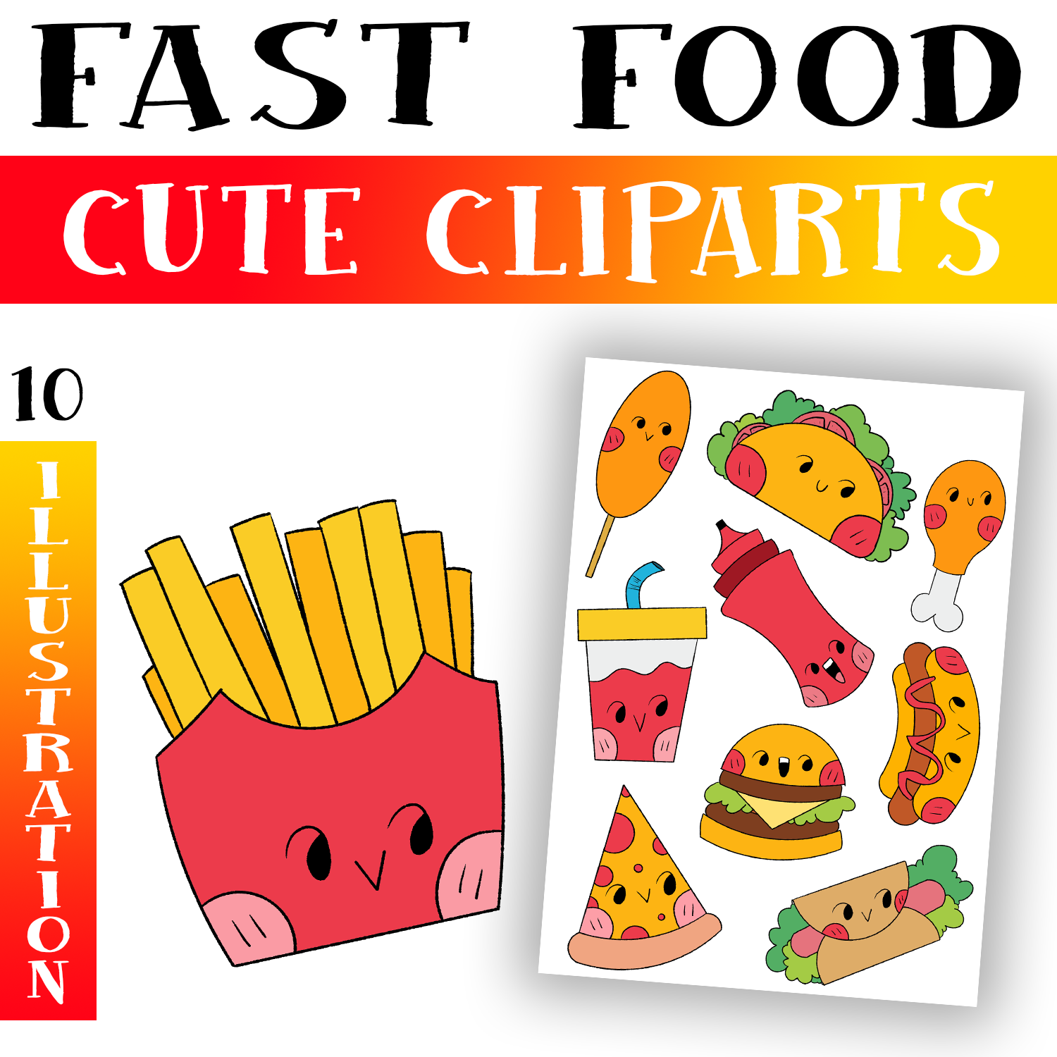 Fast Food Clipart, Junk Food Clip Art, Kawaii Food Clip Art, Snack ...