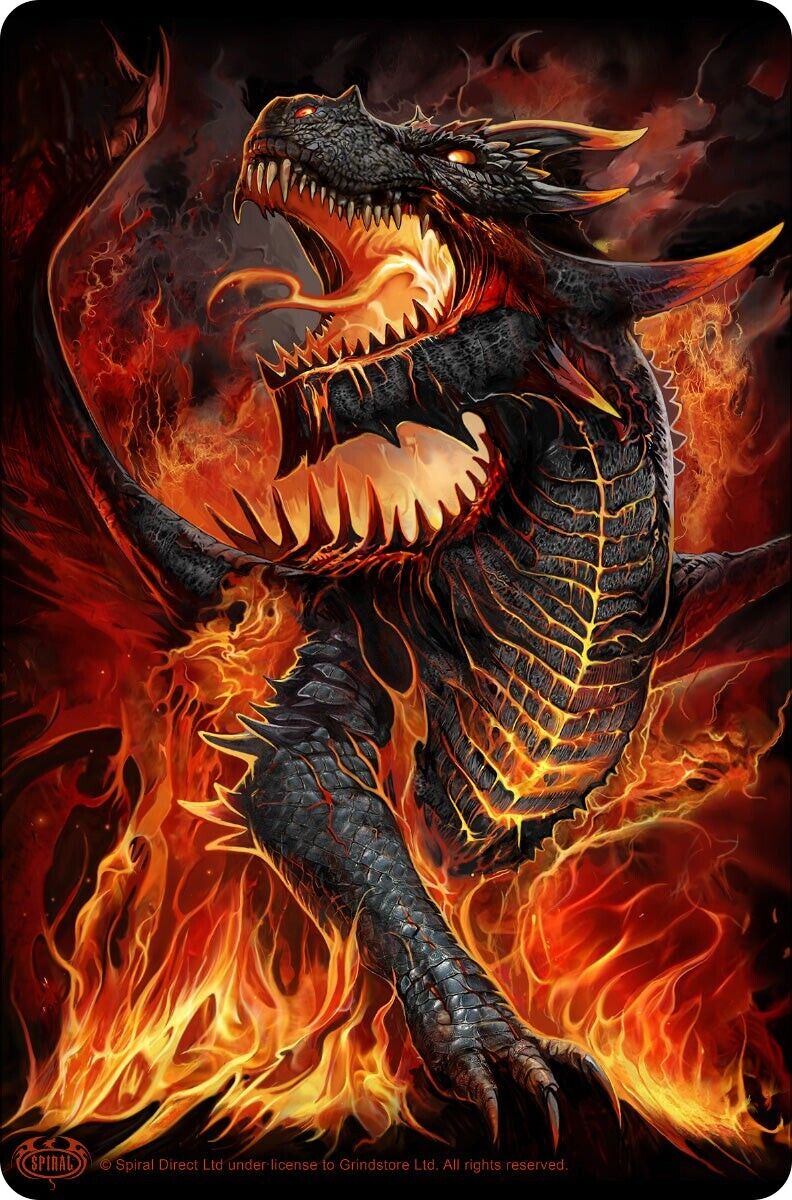 Small Tin Sign: SPIRAL DRACONIS: fire dragon fantasy art flames metal fan  gift