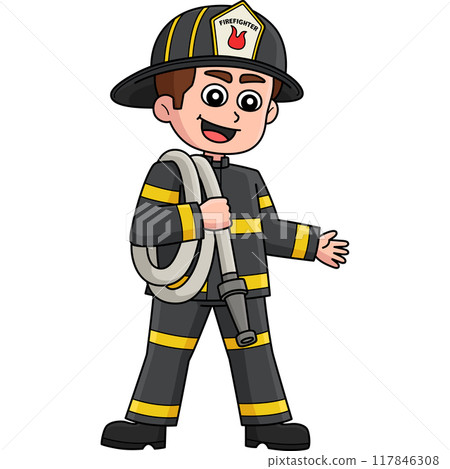 Firefighter Carrying a Fire Hose Cartoon Clipart - Stock ...