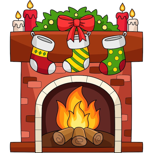 Premium Vector | Christmas Fireplace with Stocking Cartoon Clipart
