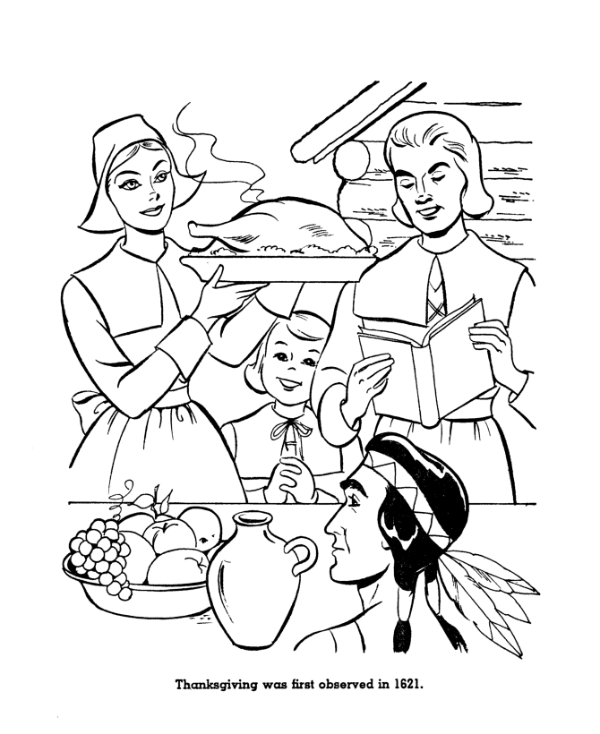 The First Thanksgiving Coloring page sheets: Thanksgiving Feast ...