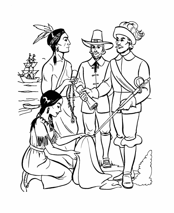 The First Thanksgiving Coloring page sheets: Pilgrims Trade for ...