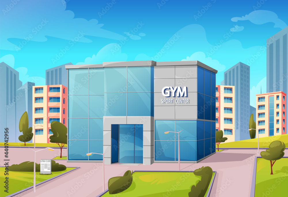 Sport center gym building on city street, fitness or bodybuilding ...